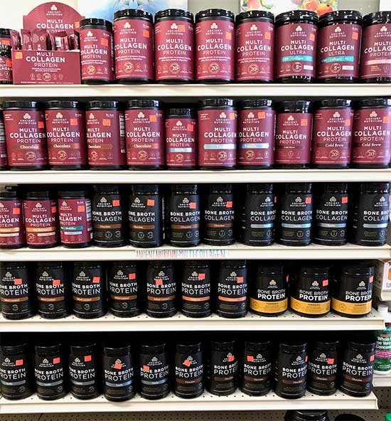 store shelves full of protein products