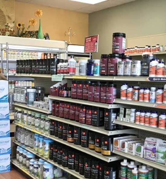 store shelves full of protein products